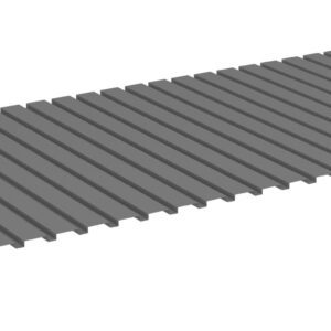 A 3D rendering of a gray, rectangular corrugated sheet with evenly spaced parallel ridges. The sheet appears to be made of metal, commonly used for roofing or siding. The sheet is displayed on a plain white background.