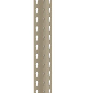 A vertical beige metal strip with multiple holes arranged in two parallel rows. The strip is straight and appears to be used for support or as a connector, possibly in shelving or construction. The background is plain white.