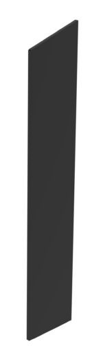 A tall, thin, rectangular black panel standing upright against a white background.