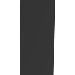A tall, thin, rectangular black panel standing upright against a white background.