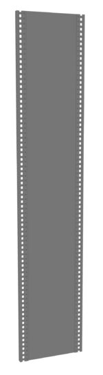 Vertical grey metal panel with perforated edges, featuring rows of evenly spaced holes on either side. The panel is positioned upright against a white background.