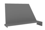 A gray, angled metal book display stand with a flat base and back support.