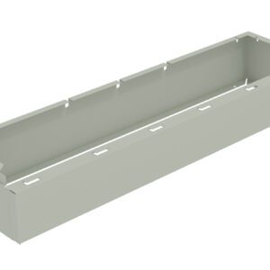 Rectangular, light gray metal planter box with a minimalist design. It features multiple cut-out slots on the top edge for mounting and a spacious open interior. The box is elevated on four small legs at each corner.