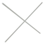 A simple gray X shape centered on a white background. Each arm of the X is thin and uniform in width, with small circular ends at each tip. There is a small central circle where the two lines intersect.