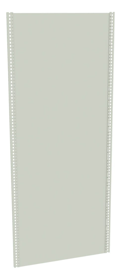 A rectangular, light gray metal panel with vertical perforated edges on both sides. The panel is set against a plain white background, showing a slightly angled view to emphasize its textured surface.