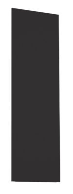 A tall, black rectangular panel with a slight tilt to the left against a white background.