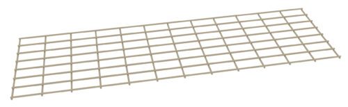 A beige rectangular grid made of thin intersecting lines, resembling a mesh or lattice structure, set against a plain white background.