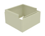 A beige, square, open-top box with cut-out corners and wide rims. The box sits on a plain white background, showcasing its structured, symmetrical design.
