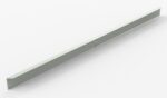 A long, slender, rectangular metal bar with a few small holes along its length and notched ends, positioned diagonally against a white background.