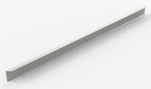 nyw4bff1fvah2gok9ppx.jpg A long, slender, rectangular metal bar with a few small holes along its length and notched ends, positioned diagonally against a white background.