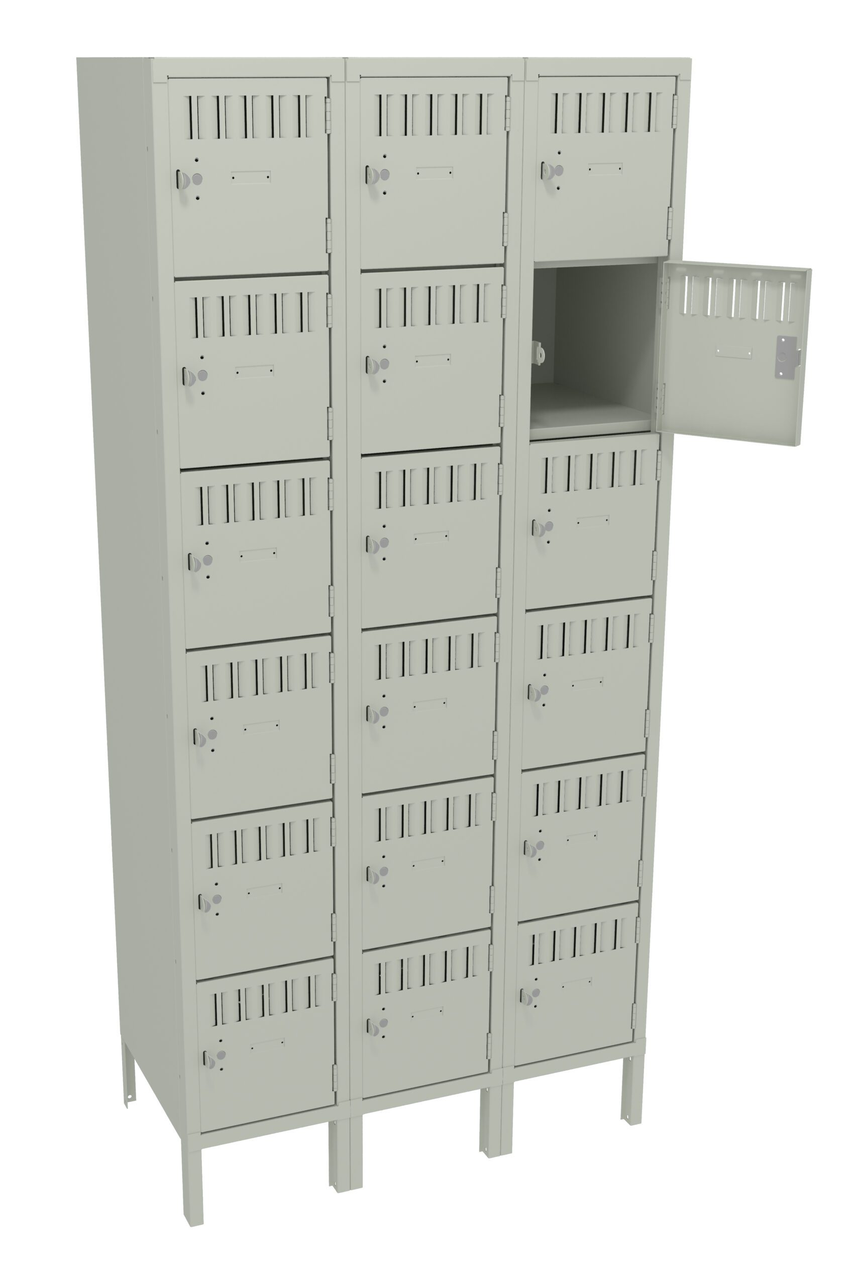 36" W x Three-Wide Unassembled Six-Tier Box Locker with Legs Light Grey