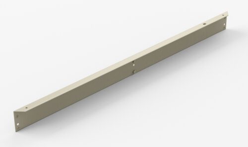 A long, thin metal bar with a light gray finish, featuring two small holes near each end and two larger holes spaced along its length. It is positioned diagonally against a plain white background.
