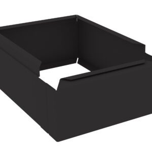 A black, rectangular box with an open top and partially assembled sides, resembling packaging or a storage container, against a white background.