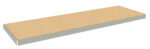 A rectangular, beige shelf with a light gray metal frame. It appears simple and flat, suitable for storage or use in shelving units.