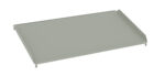 A flat, rectangular metal tray with raised edges and small brackets at the corners, designed for industrial or storage use. The tray has a matte gray finish.