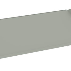 A flat, rectangular metal tray with raised edges and small brackets at the corners, designed for industrial or storage use. The tray has a matte gray finish.