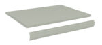 A flat, rectangular, light gray metal shelf with a detached matching metal bracket shown below it. The bracket has holes for mounting. The items are displayed on a plain white background.