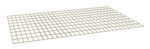 A rectangular metal grid panel with evenly spaced square openings, viewed from an angle. The grid is beige and positioned flat on a white background.