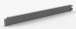 A single, long, flat, gray metal bar with notches on either end, lying on a white surface. The bar is rectangular and has a smooth finish.