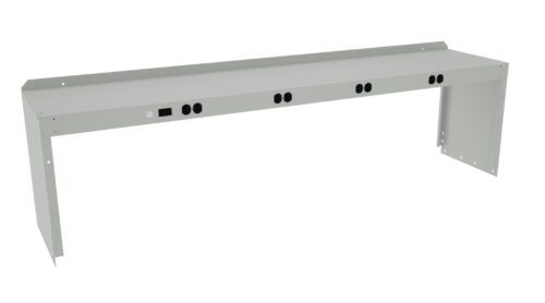 otuawrziswjdacbyuppx.jpg A long, rectangular metal bracket featuring multiple circular cutouts and connectors evenly spaced along its side. The design suggests it might be used for mounting or supporting electronic or mechanical systems.
