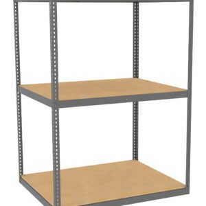 Metal frame storage shelving unit with three wooden shelves. The structure is open on all sides and designed for organizing various items. The metal is gray, and the wood has a natural finish. The unit stands alone against a white background.
