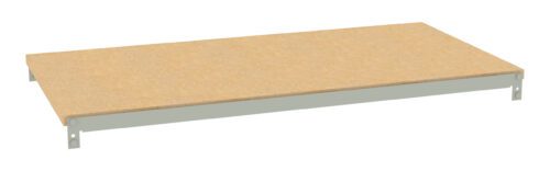 A flat wooden shelf with a light gray metal frame, designed for storage or shelving units. The shelf is rectangular and appears to be made of laminated wood particleboard.