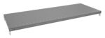 A long, flat metal shelf with evenly spaced holes along its edges. The shelf has support brackets at each end, designed for mounting. Its surface is smooth and the color is a neutral gray.