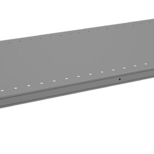 A long, flat metal shelf with evenly spaced holes along its edges. The shelf has support brackets at each end, designed for mounting. Its surface is smooth and the color is a neutral gray.