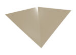 A beige, triangular cardboard or paper card set against a plain white background, showcasing its symmetrical shape and smooth texture.