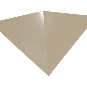 A beige, triangular cardboard or paper card set against a plain white background, showcasing its symmetrical shape and smooth texture.