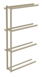Metal shelving unit frame with vertical and horizontal beams, without shelves. It has a beige finish and is designed for assembling adjustable shelves, suitable for storage or organizational purposes.
