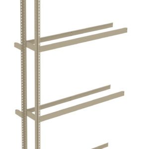 Metal shelving unit frame with vertical and horizontal beams, without shelves. It has a beige finish and is designed for assembling adjustable shelves, suitable for storage or organizational purposes.