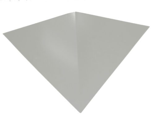 A minimalist, geometric shape resembling a folded, metallic silver sheet in the form of an origami paper airplane, shown against a plain white background.