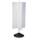 Meet the Vulcan SP REVOLVER PB-16, a rotating rack featuring a sleek triangular design with white perforated panels on a sturdy black base, ideal for hanging accessories or small tools.