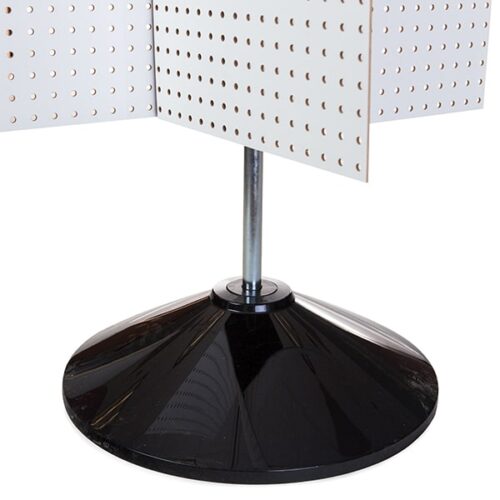 The Vulcan SP REVOLVER PB-16 is a rotating display stand with white perforated panels and a shiny black base, featuring a metal pole for support, ideal for showcasing tools or accessories.