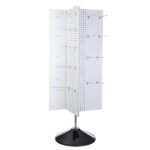 The Vulcan SP REVOLVER PB-16 is a versatile display stand with rotating pegboard panels and multiple hooks, on an elegant black base, ideal for showcasing accessories or small items efficiently.