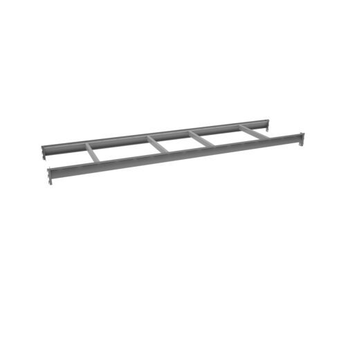 Image of a long, metal cable tray with several horizontal rungs evenly spaced along its length. The tray is designed for supporting and organizing cables and wires, and is shown diagonally in a white space.