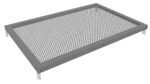 A rectangular metal ventilated shelf with perforated holes evenly distributed across its surface. The shelf is gray with angled edges, supported by brackets on each side.