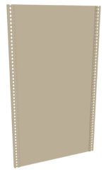 A tall, beige metal panel with perforated edges, standing upright.