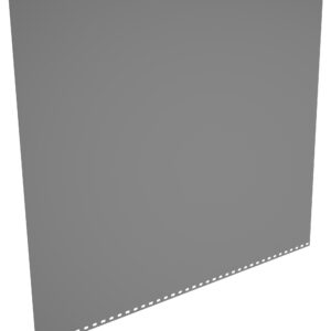 A large, blank, grey rectangular sheet of paper with small, evenly spaced, circular holes along the top and left edges, resembling continuous printer paper used in older dot matrix printers.