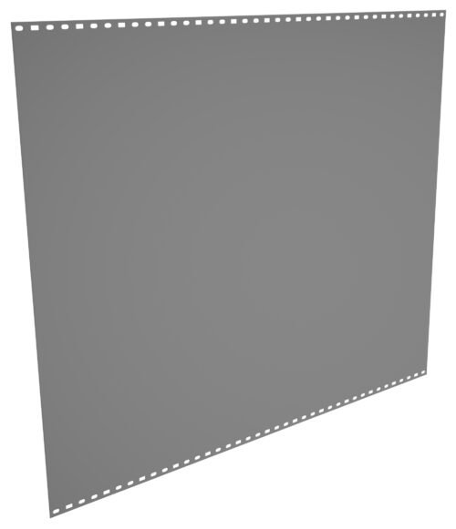pq6pgmjd1lstuseezkxd.jpg A large, blank, grey rectangular sheet of paper with small, evenly spaced, circular holes along the top and left edges, resembling continuous printer paper used in older dot matrix printers.