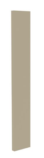 A tall, thin rectangular prism stands upright against a white background. It has a smooth surface and is colored in a muted, light brown or taupe shade.