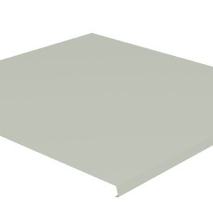 A flat, light gray rectangular metal panel with a slight lip on one edge, positioned on a white background.