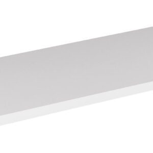 A simple white rectangular shelf on a plain white background, viewed from an angle that shows its flat surface and thickness.