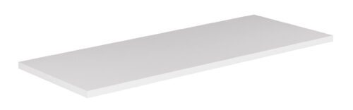psf2d5sa4v3bilm71ndz.jpg A simple white rectangular shelf on a plain white background, viewed from an angle that shows its flat surface and thickness.