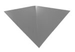 A simple, triangular gray paper airplane on a plain white background. The paper is folded symmetrically, showing sharp, clean lines and a pointed tip.