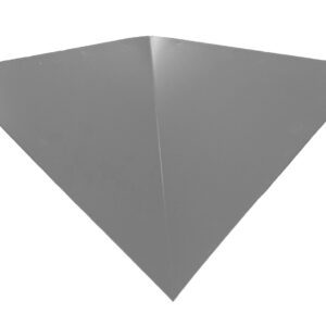 A simple, triangular gray paper airplane on a plain white background. The paper is folded symmetrically, showing sharp, clean lines and a pointed tip.