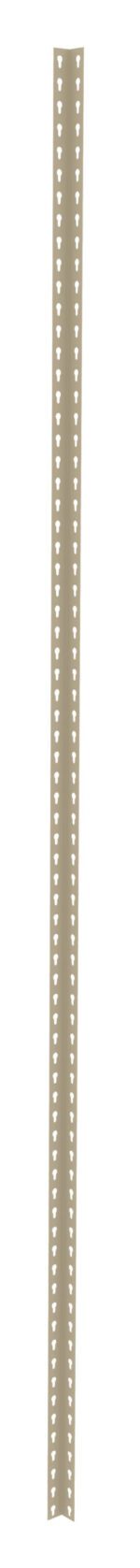 An elongated, beige metal post with small, evenly spaced holes along both edges.