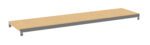 A rectangular wooden shelf with a metal frame, shown from a slightly elevated angle against a plain white background. The frame is gray and supports the wood surface at each end.