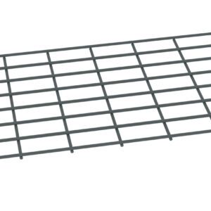 A gray metal grid or mesh panel with a rectangular shape, consisting of evenly spaced horizontal and vertical bars, creating a pattern of square openings. The panel is displayed against a plain white background.